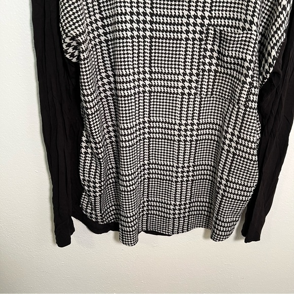 MICHAEL Michael Kors Mixed Media Blouse Black White Houndstooth L - Picture 3 of 9